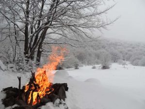 Starting a fire in the winter