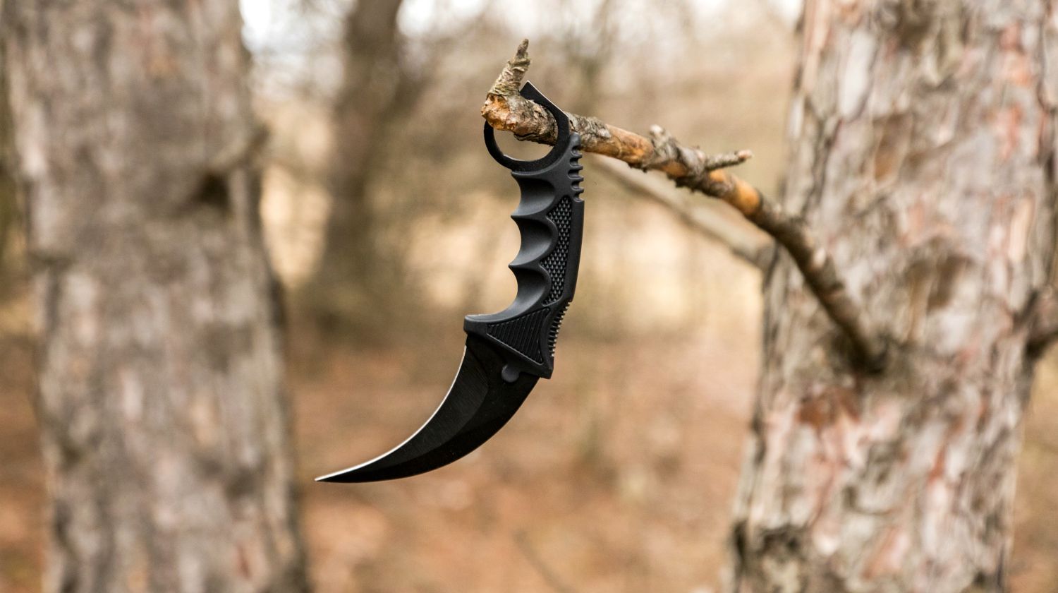 Karambit knife hanging on the branch in the autumn forest | What Are The Uses Of Karambit Knives? | Featured