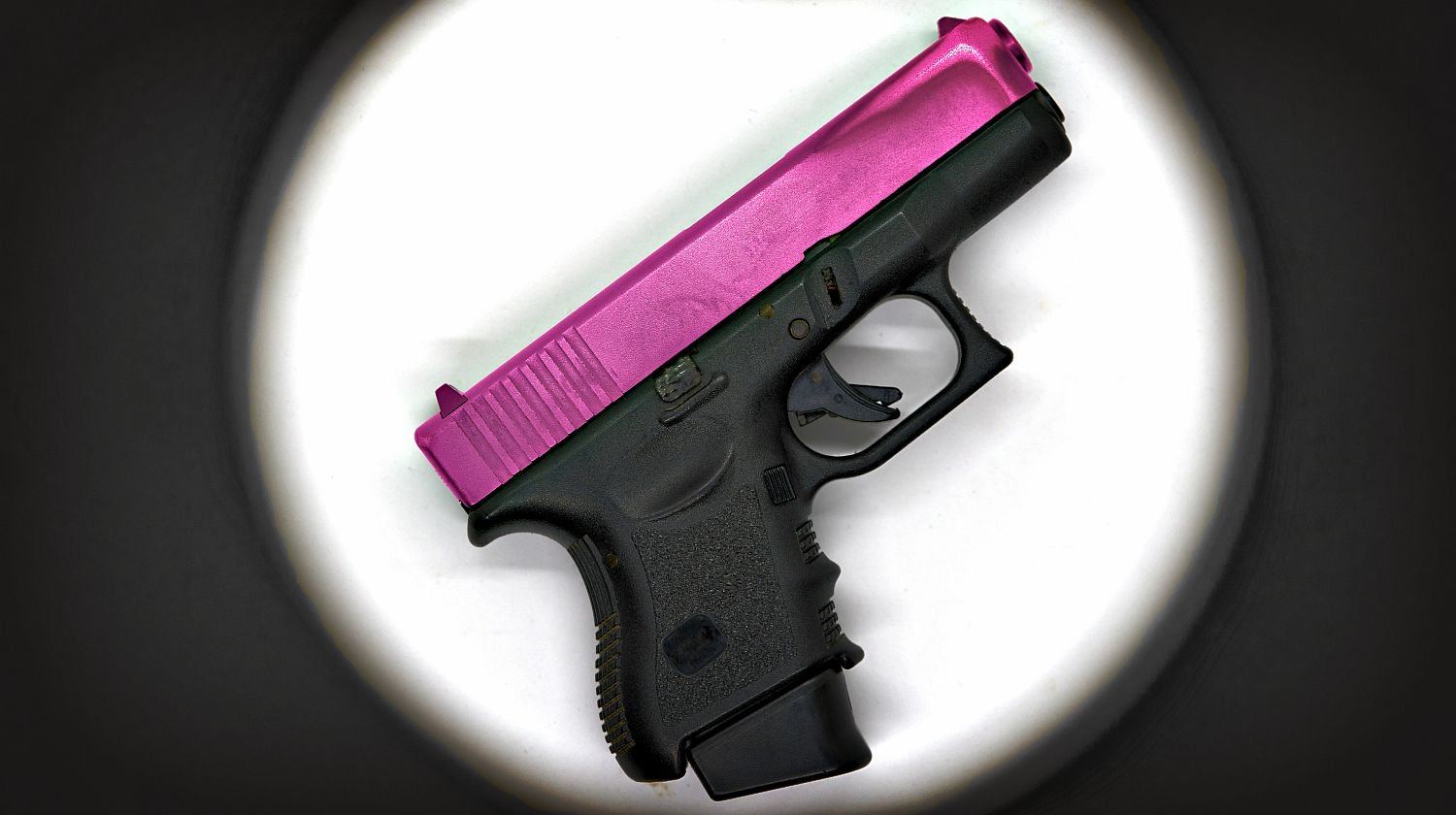 Feature | Shot gun or pistol in black color grip part and pink chrome slide barrel,use 9 mm ammunition with magazine grip accessory | How To Paint A Glock Slide