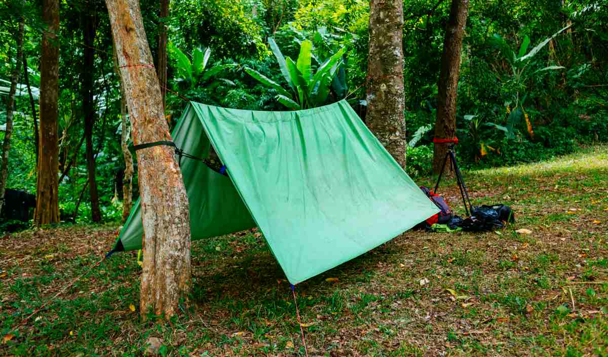 Green camping tent in green forest | "Quick Up" Survival Shelters You Can Build With A Tarp