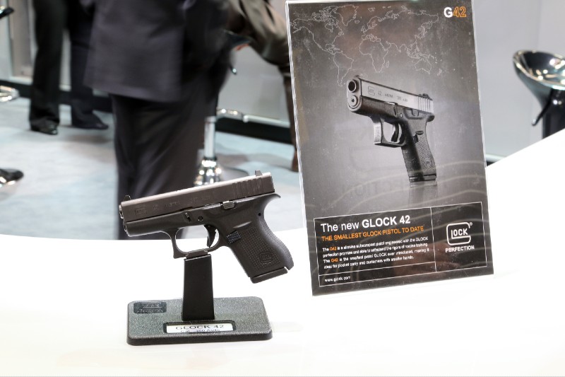 Glock 42 subcompact handgun on display at IWA 2014 & Outdoor Classics exhibition | 380 acp pistols