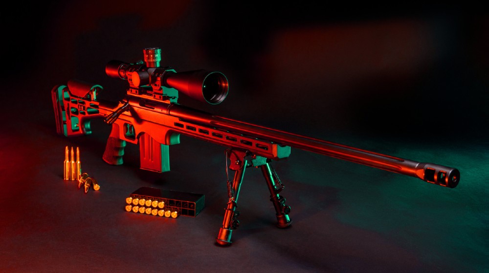 Modern powerful sniper rifle with a telescopic sight mounted on a bipod-ss-featured