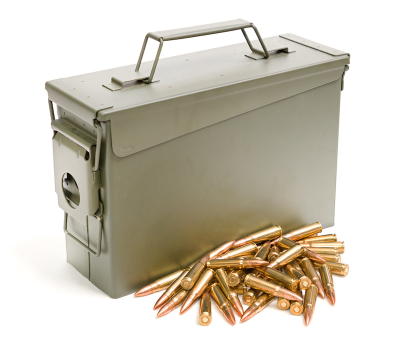 Ammo box isolated on white background | holsters, magazines, and ammo organization