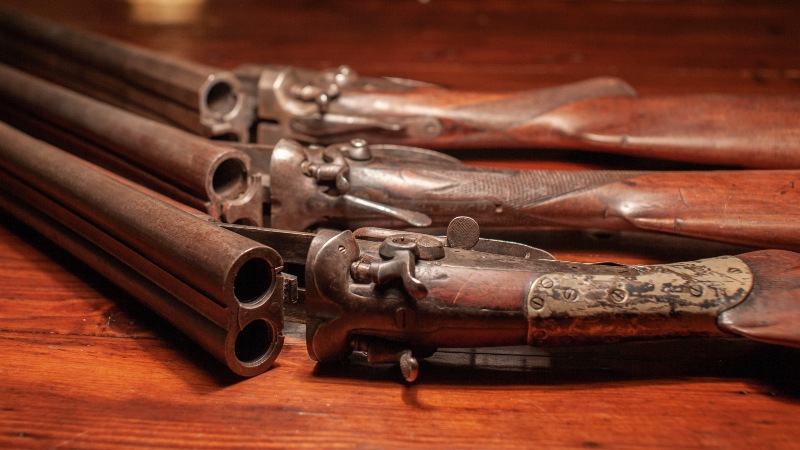 Three Old Vintage Double-Barreled Shotgun | Sawed Off Shotgun