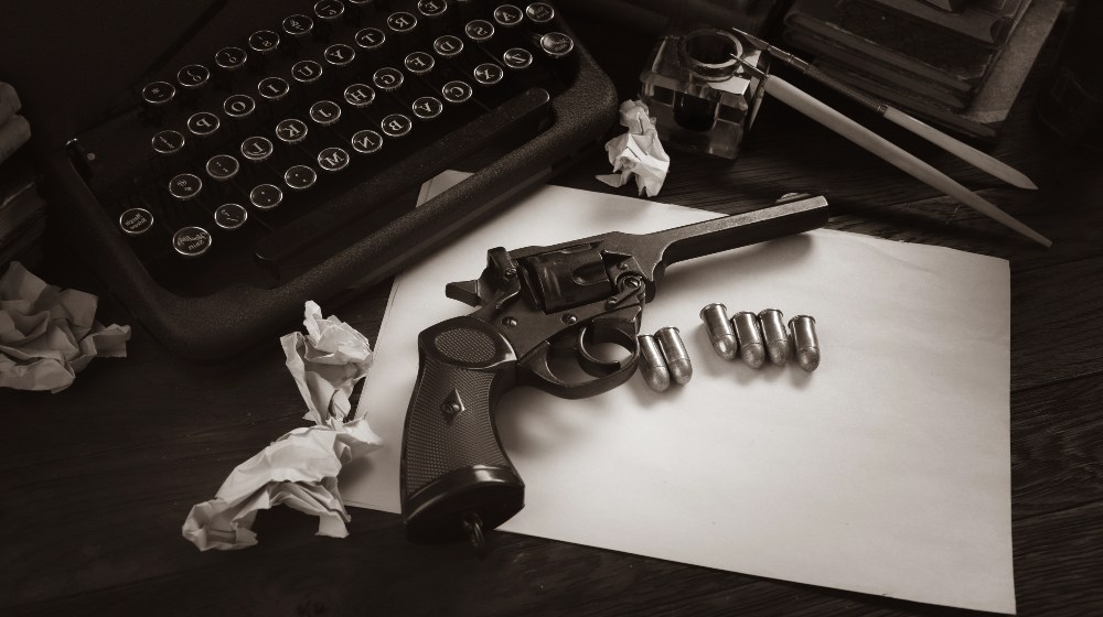 Crime Fiction Old Retro Vintage Typewriter and Revolver Gun with Ammunitions | Best Revolvers | Featured