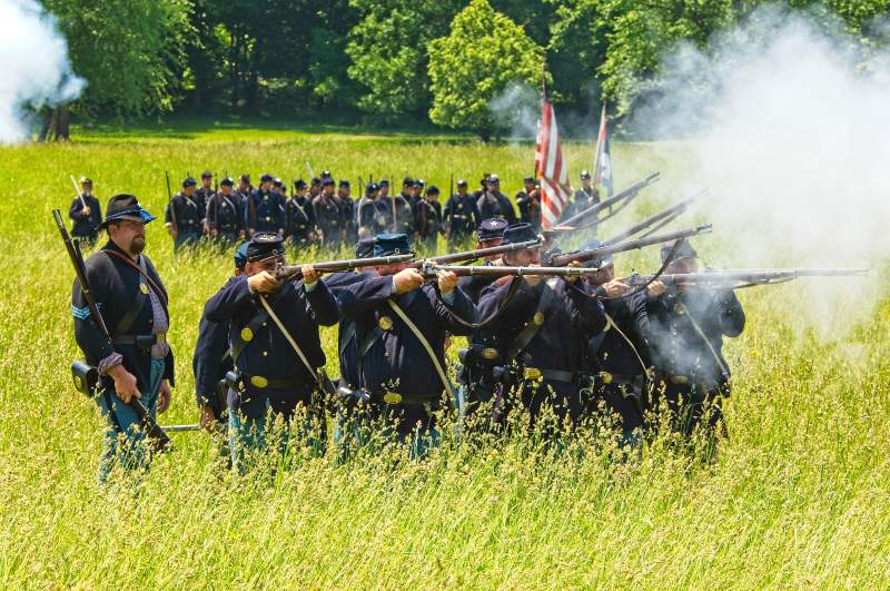 Reenactment of a Civil War Battle People in Black Uniform | 1861 Springfield