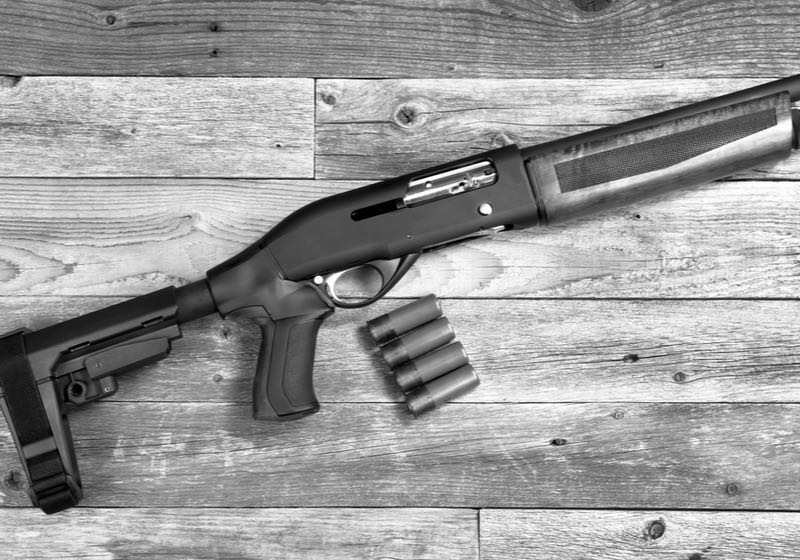 Home security 12 gauge short barrel semi- auto firearm/ shotgun in black and white. | Best Type of Gun for Home Defense | Home Defense Shotguns