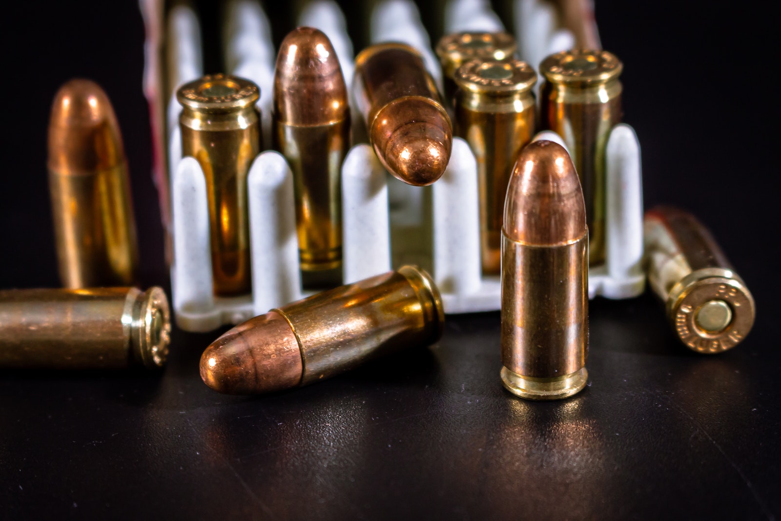 9mm vs 40 caliber bullets Copper Bullets in Close-up Shot